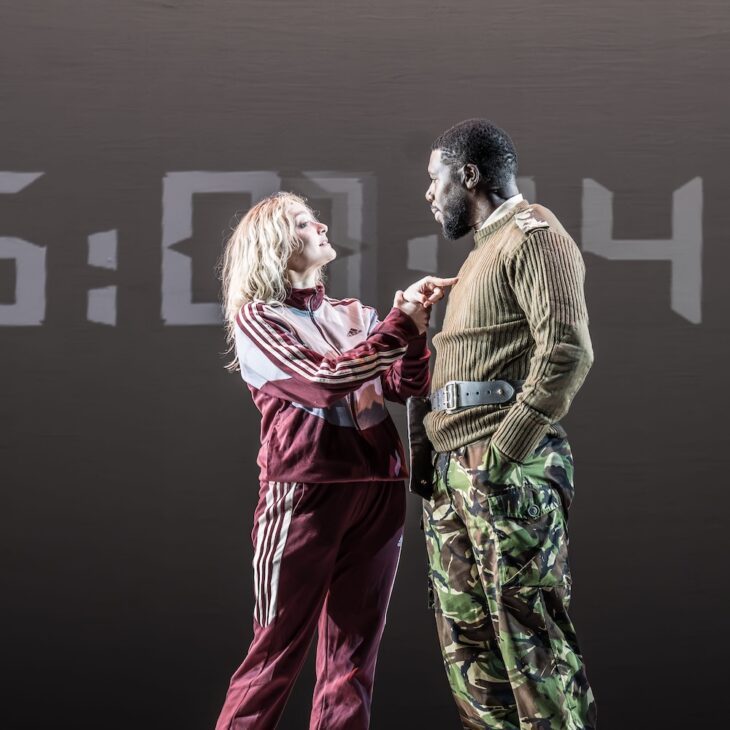 Phoebe Smyth as Desdemona, Dwane Walcott as Othello